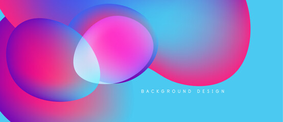 Vibrant abstract background features overlapping circular shapes. Colors blend from pink, purple, to blue. Modern design element.