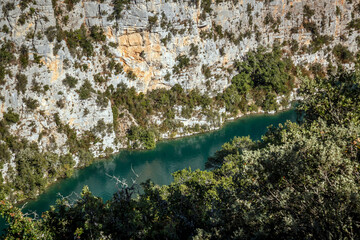 Verdon Gorge river canyon scenery  from top view, Quinson, Provence; France