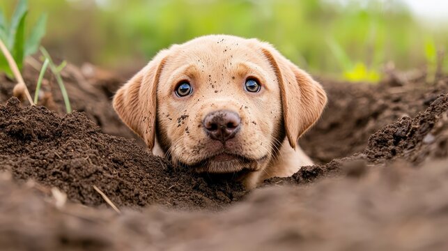 irty Labrador retriever puppy relaxing after dig s. Trio of soiled labrador canine infant unwinding subsequent to excavation canine pet loam repose puppyhood leisure earth