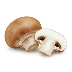 Fototapeta premium Fresh portobello and button mushrooms whole and sliced with brown caps white stems showing natural texture for healthy vegetarian cooking