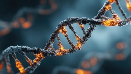 Burning DNA helix, scientific illustration
