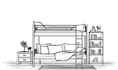 Fototapeta premium Line sketch bunk bed