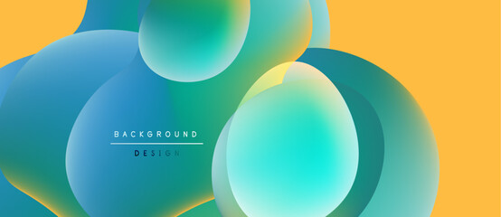 Abstract fluid shapes, vibrant colors blend. Yellow backdrop complements turquoise, teal gradients. Modern design element, smooth transitions present.