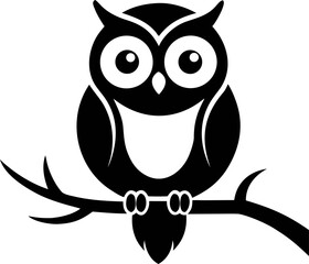 Nocturnal Owl Perched on a Branch Silhouette