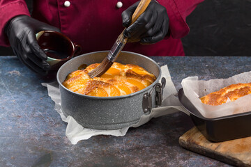 Rub the Cake with Peach Syrup
