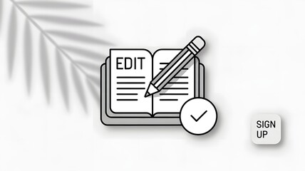 A black and white image of a book and a pencil