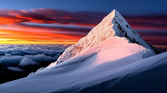 Mountain peak of the tibetan snow capped mountains a. Three summit panorama of the himalayan range a frigid elevated serene vista. icy white mountaintop scenery. altitude adventure
