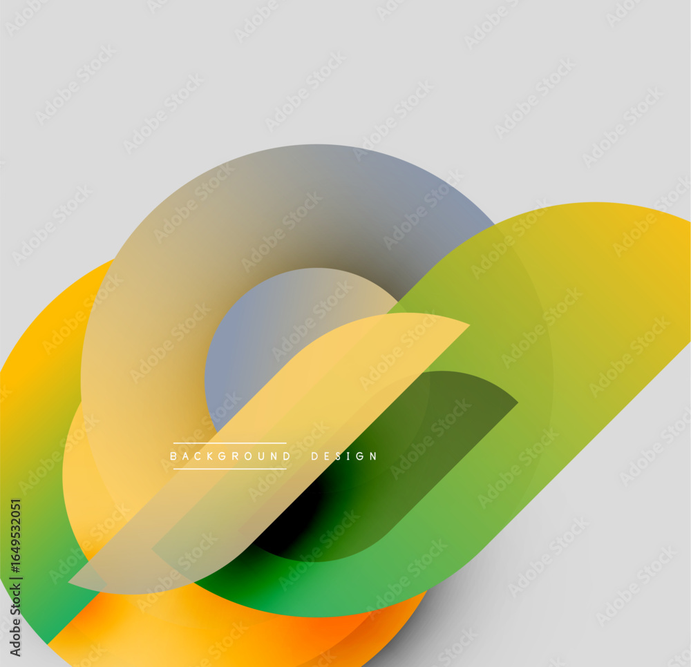 Poster abstract colorful layers create dynamic composition. smooth gradients blend yellow, green, orange, g