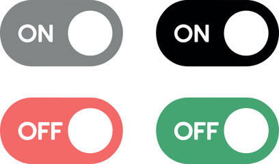 On and Off Toggle Switches in Multiple Colors Showing User Interface Elements for Mobile and Web Design