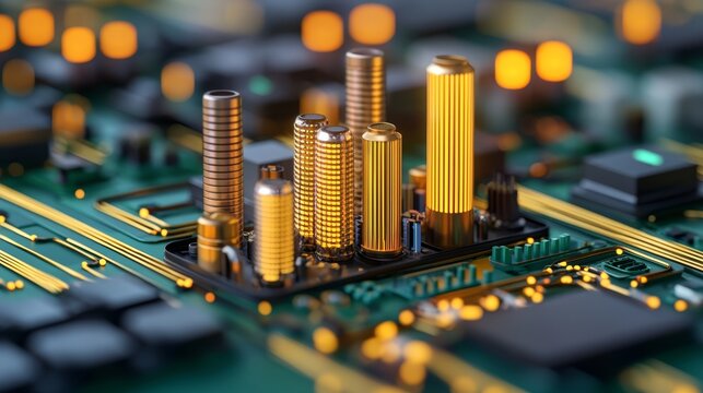 Miniature figures analyze financial graphs with a colorful world map background.