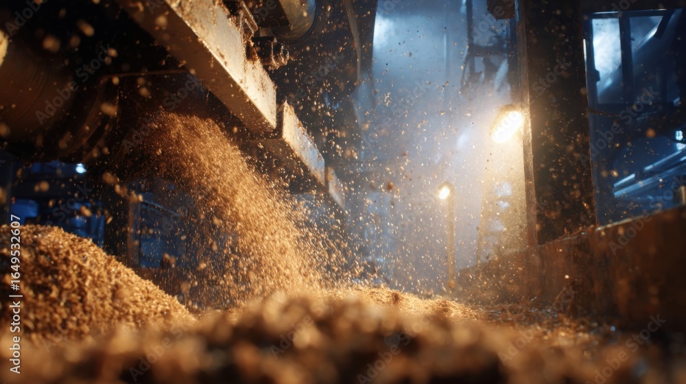 Poster an image capturing the raw materials being fed into the reactor skid emphasizing the use of agricult