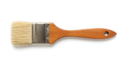Wood handle paint brush isolated on white background symbolizing labour in painting work
