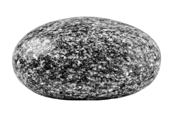 Oval-shaped stone, dark gray and white speckled