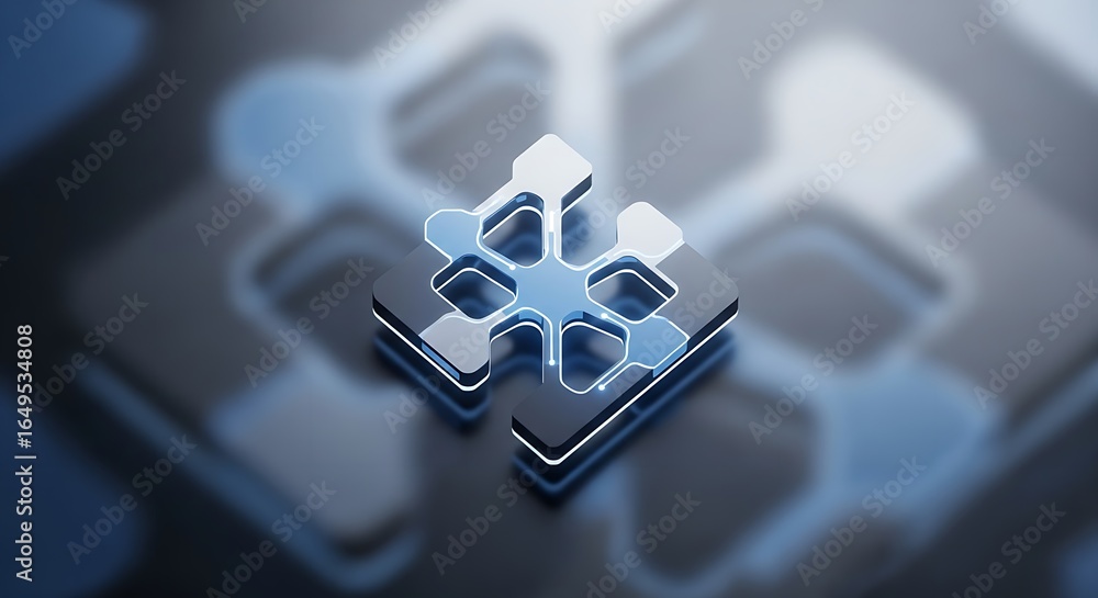 Poster abstract glowing network node with connections on a dark reflective surface background design