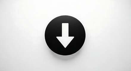 A black circle containing a white downward arrow on a white background in a minimalist style