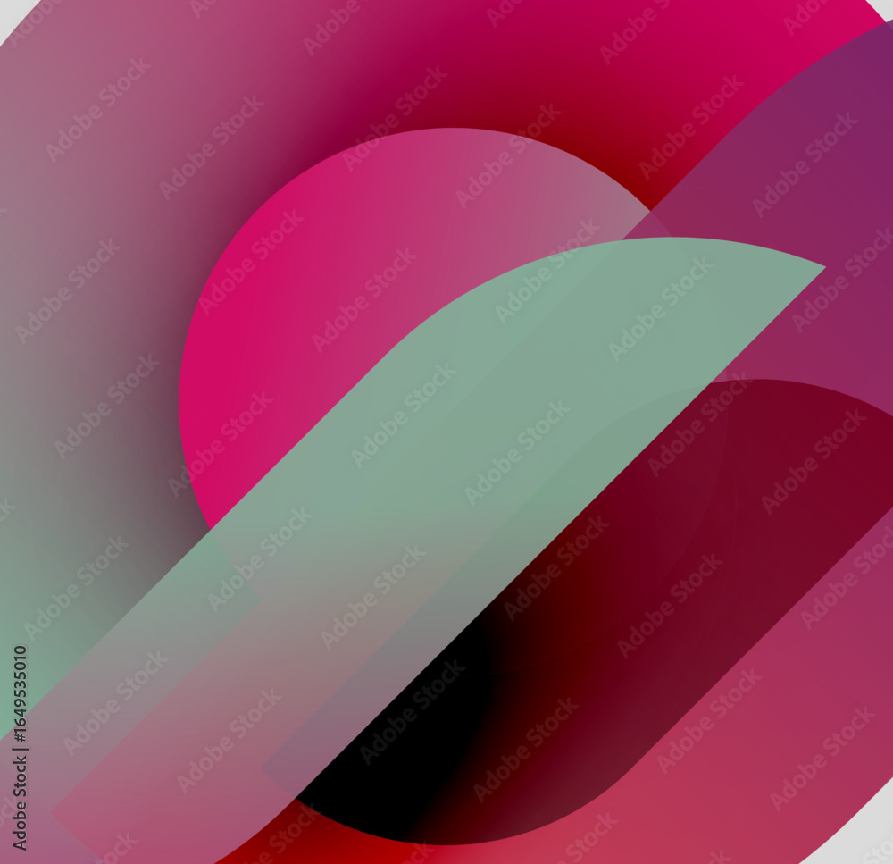 Poster abstract composition. overlapping shapes create dynamic visual effect. pink, gray, red hues dominate