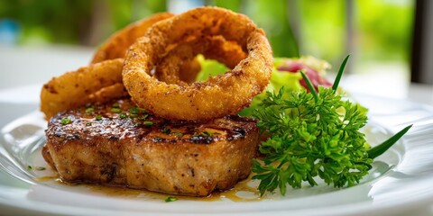 Delicious Pan-Fried Pork with Crispy Onion Rings