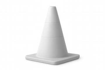 Realistic white traffic cone standing on a transparent background, ideal for safety and construction projects
