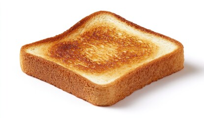 Close-up of a single square slice of toasted bread.  Golden-brown, crispy exterior.  Soft, light interior.  Isolated on white background