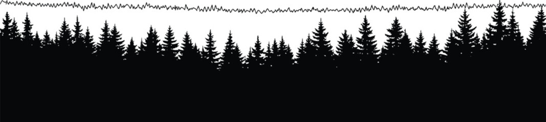 Forest Silhouette with Evergreen Trees on a White Background