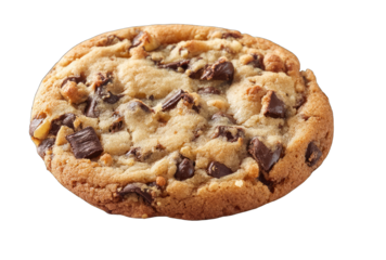 Close-up of a round chocolate chip and walnut cookie
