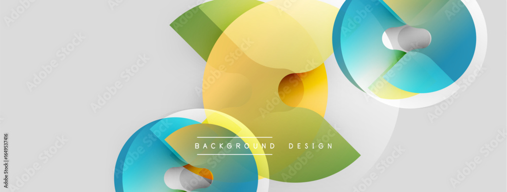 Poster abstract geometric shapes overlap, creating vibrant color gradients. modern design elements suggest 
