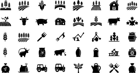 Obraz premium agriculture and farm icon bundle — clean vector illustrations