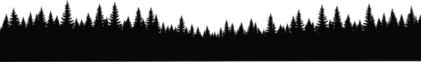 Black forest silhouette on a white background, evergreen trees