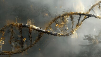Abstract DNA strand,  gold-toned and distressed
