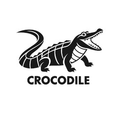 Obraz premium Stylized dark grey crocodile with open mouth and sharp teeth isolated on transparent background