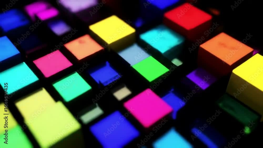 Poster a vibrant and colorful arrangement of illuminated squares creates a visually engaging and dynamic co