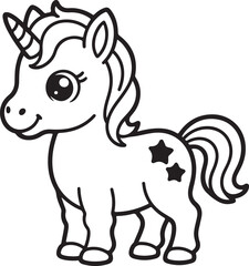 Fototapeta premium Cute cartoon unicorn with stars on its body and a flowing mane and tail