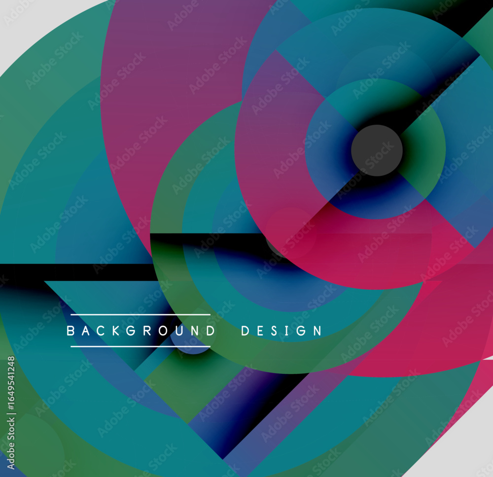 Poster Abstract colorful circles overlap creating dynamic visual effect. Modern design elements present bold gradients, smooth transitions.