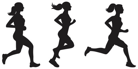 Set of Women Running in Different Poses.