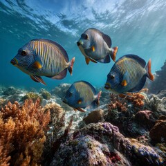 Fototapeta premium Colorful Fish Swimming Among Coral Reefs in a Vibrant Ocean Scene