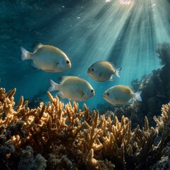 Obraz premium Underwater Scene with Fish Swimming Among Vibrant Coral Reefs