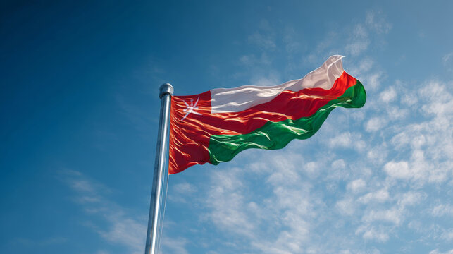 Omani flag proudly displayed on independence day against a clear blue sky - Powered by Adobe