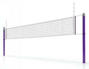 Professional beach volleyball net with purple posts and white net mesh isolated on white background for sports design
