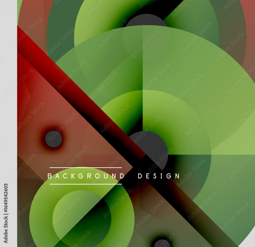 Poster abstract geometric shapes overlap, creating vibrant color gradients. modern design elements suggest 