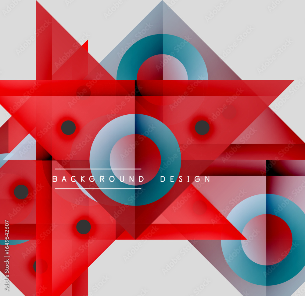 Poster abstract geometric design. red, blue shapes overlap creating dynamic visual effect. modern backgroun