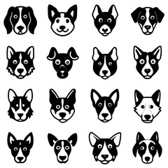 Fototapeta premium Dog Face Icon Set Vector PNG – Cute Cartoon Pet Faces Illustration for Design