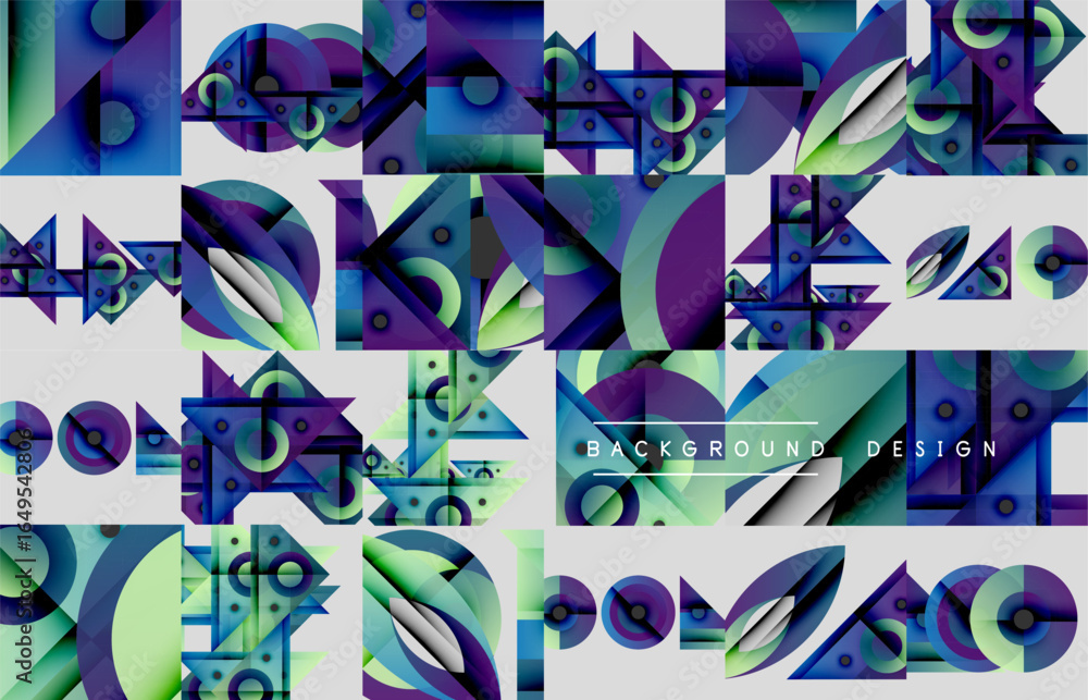 Poster abstract geometric patterns, vibrant colors, modern design elements. repeating shapes create dynamic