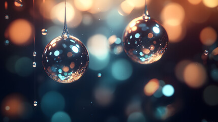 Fototapeta premium Two elegant glass balls hanging from a string creating a unique decorative element with glossy finish