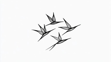 Four stylized hummingbirds in flight, arranged in a square pattern