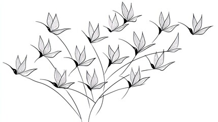 Naklejka premium Grouping of floral blossom sketches in a light gray palette