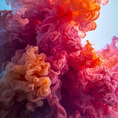 Fototapeta premium bright abstract background with colorful ink swirling in the air, featuring subtle shades of red, pink, orange, and purple, creating a beautiful and artistic texture.