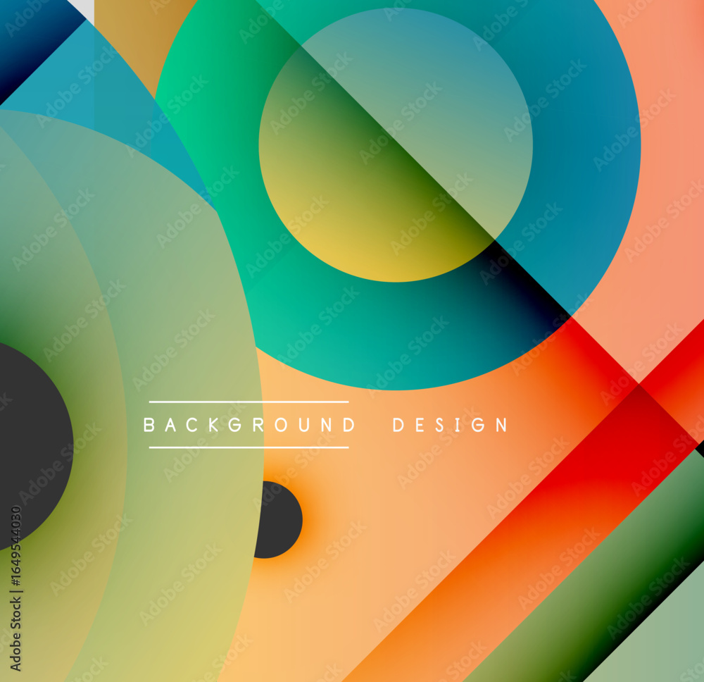 Poster Abstract colorful shapes overlap. Gradients create dynamic visual effect. Modern design elements present smooth transitions.