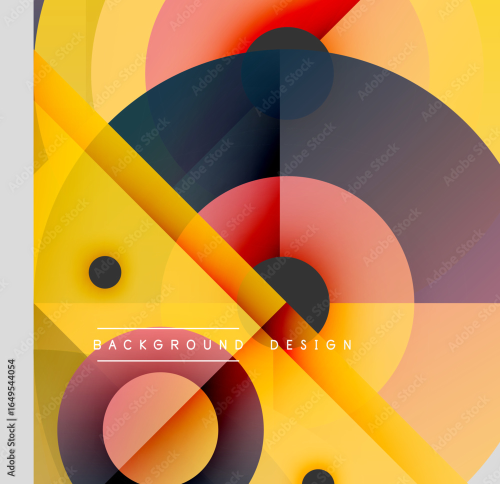 Poster abstract geometric composition. overlapping shapes create dynamic visual effect. warm, cool colors b