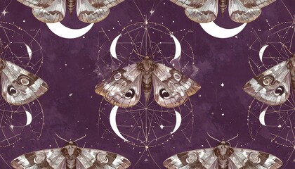 Moth and moon celestial pattern