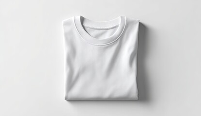 Folded white t-shirt on a plain white surface (1)